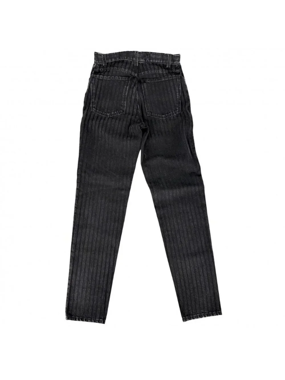 Chanel Denim Pants Striped Jeans CC Logo 34 Black Gold Cotton